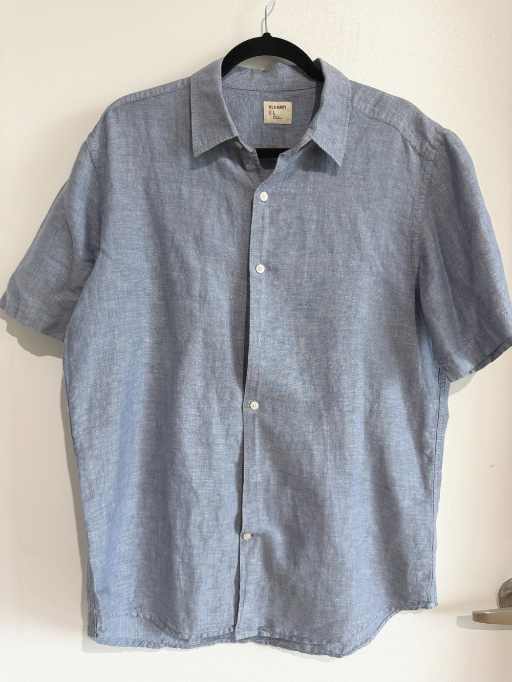 Old Navy Men’s Linen Blend Grey blue Button down Short sleeve Shirt Size L - Picture 1 of 7